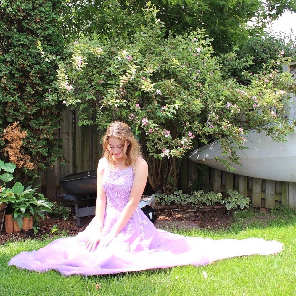 Lace front purple prom dress